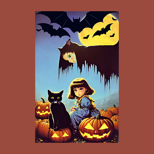 Мужской свитшот Ведьма зависла над девочкой и котом / Кирпичный – фото 3