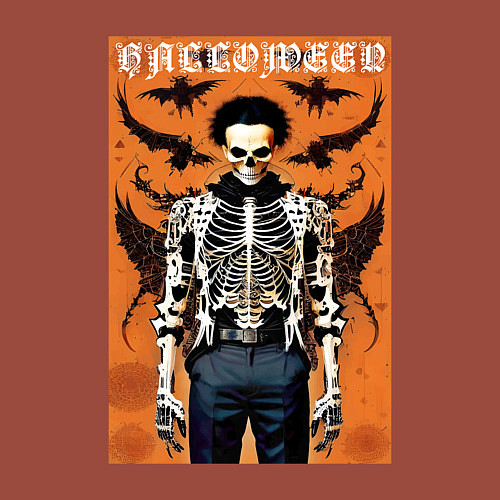 Мужской свитшот Cool skeleton - halloween poster / Кирпичный – фото 3