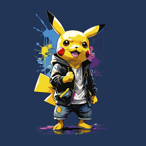 Мужской свитшот Cool Pikachu - watercolor sketch / Тёмно-синий – фото 3