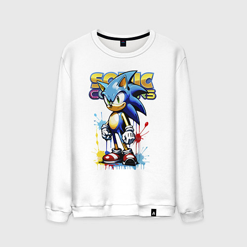 Мужской свитшот Ёжик Соник - эскиз с логотипом / Белый – фото 1
