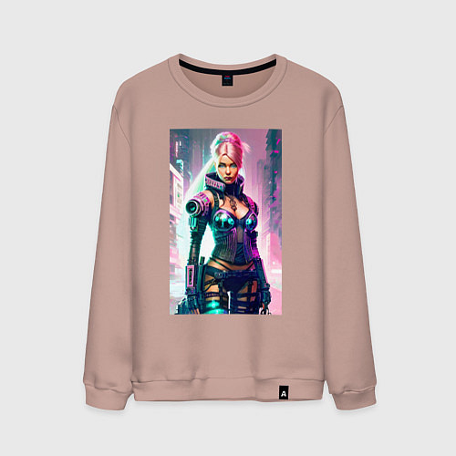 Мужской свитшот Cool cyberpunk Barbie - ai art fantasy / Пыльно-розовый – фото 1