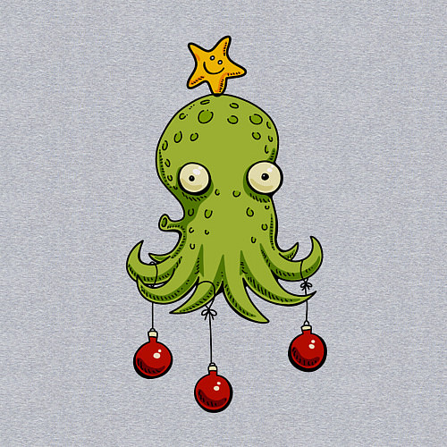 Мужской свитшот Новогодний осьминог-елка / Меланж – фото 3