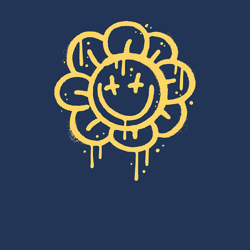 Мужской свитшот Смайлик ромашка / Тёмно-синий – фото 3