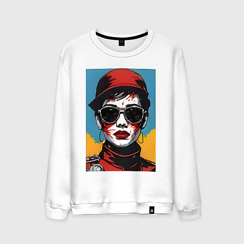 Мужской свитшот Девушка арт портрет / Белый – фото 1