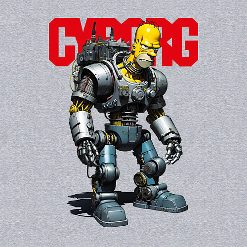 Мужской свитшот Cyborg Homer Simpson - ai art fantasy / Меланж – фото 3