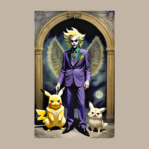 Мужской свитшот Крылатый клоун с Пикачу и котом - нейроарт / Миндальный – фото 3