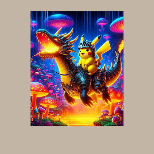 Мужской свитшот Рыцарь Пикачу на боевом драконе - нейроарт / Миндальный – фото 3