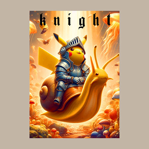 Мужской свитшот Pikachu knight on a snail - ai art fantasy / Миндальный – фото 3
