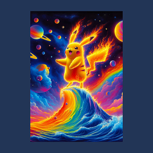 Мужской свитшот Огненный Пикачу на волне - нейроарт фантазия / Тёмно-синий – фото 3