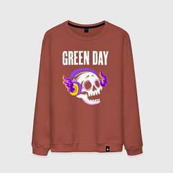 Свитшот хлопковый мужской Green Day - неоновый череп, цвет: кирпичный