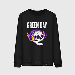 Свитшот хлопковый мужской Green Day - неоновый череп, цвет: черный