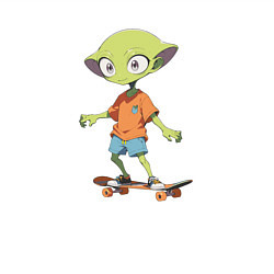 Свитшот хлопковый мужской Инопланетянин на скейте, цвет: белый — фото 2