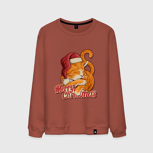 Мужской свитшот Новогодний рыжий котик / Кирпичный – фото 1