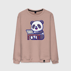 Свитшот хлопковый мужской Весёлая панда с ноутбуком, цвет: пыльно-розовый