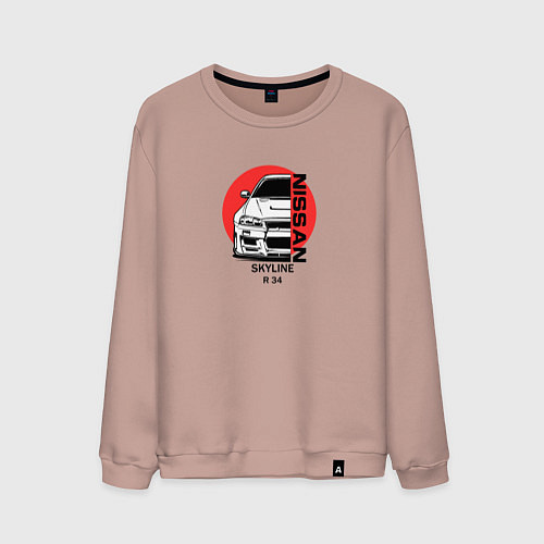 Мужской свитшот Nissan skyline на фоне солнца / Пыльно-розовый – фото 1