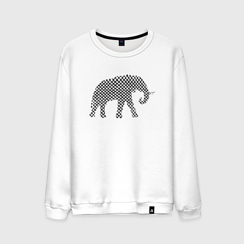 Мужской свитшот Слон в шашечку графика / Белый – фото 1