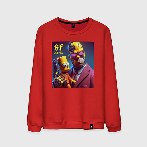 Мужской свитшот Гомер Симпсон с сыном Бартом - мафия бессмертна / Красный – фото 1