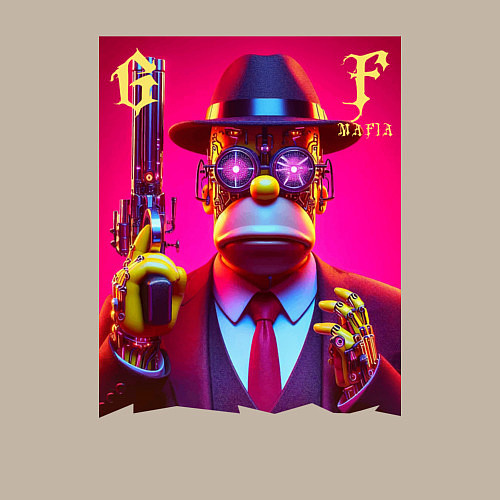 Мужской свитшот Cyber godfather Homer Simpson - mafia / Миндальный – фото 3