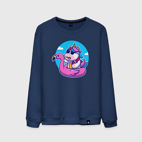 Мужской свитшот Единорожек и фламинго / Тёмно-синий – фото 1