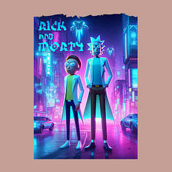 Свитшот хлопковый мужской Рик и Морти в неоновом городе - нейроарт, цвет: пыльно-розовый — фото 2