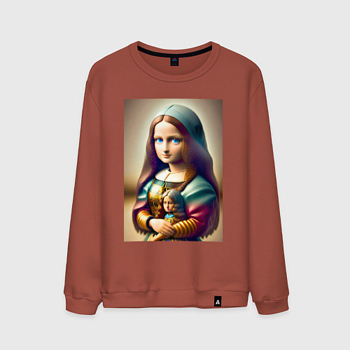Мужской свитшот Маленькая Мона Лиза в детстве с куклой - нейроарт / Кирпичный – фото 1