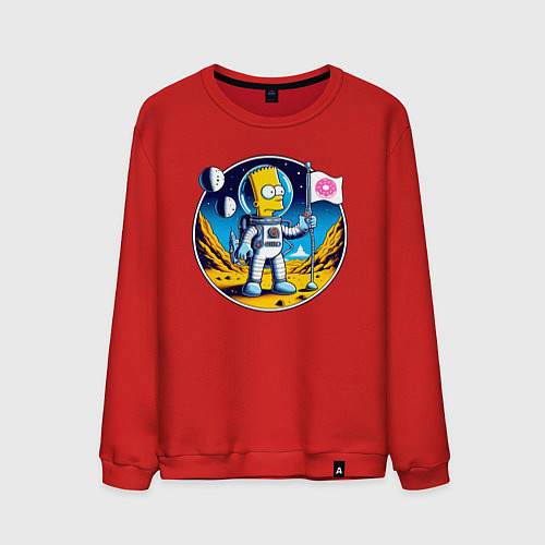 Мужской свитшот Космонавт Барт Симпсон на другой планете / Красный – фото 1