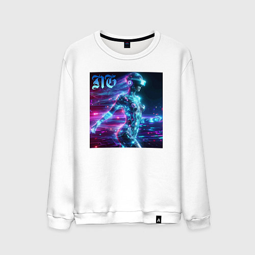Мужской свитшот Neon cyber girl - ai art / Белый – фото 1