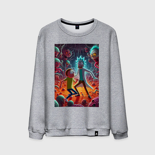 Мужской свитшот Рик и Морти оказались в аду - неоновое свечение / Меланж – фото 1