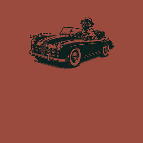 Мужской свитшот Мопс на ретро автомобиле / Кирпичный – фото 3