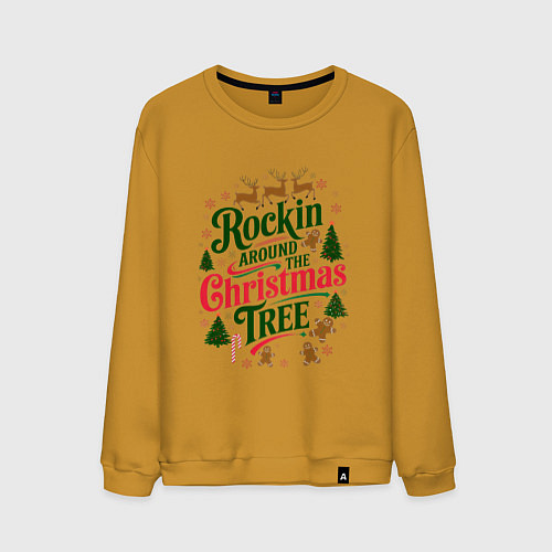 Мужской свитшот Новогодняя атмосфера rockin around the christmas t / Горчичный – фото 1