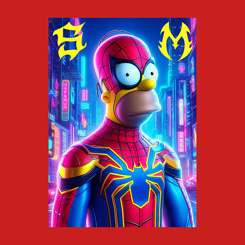 Мужской свитшот Homer Simpson and Spider man - collaboration / Красный – фото 3