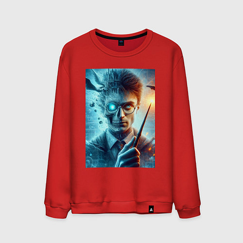 Мужской свитшот Harry Potter - wizard with magic stick / Красный – фото 1