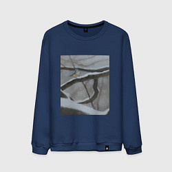 Свитшот хлопковый мужской Синица на ветке, цвет: тёмно-синий