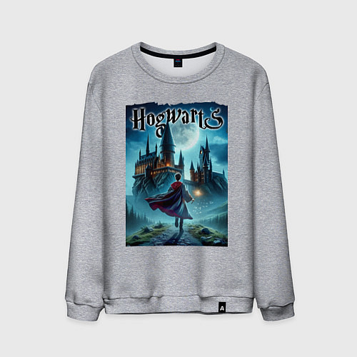 Мужской свитшот Harry Potter with a magic wand - Hogwarts / Меланж – фото 1