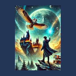 Свитшот хлопковый мужской Harry Potter and owl - Hogwarts, цвет: тёмно-синий — фото 2