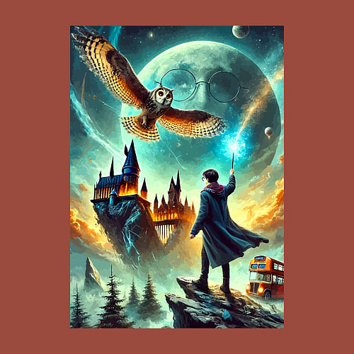 Мужской свитшот Harry Potter and owl - Hogwarts / Кирпичный – фото 3