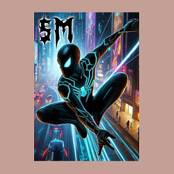 Свитшот хлопковый мужской Neon Spider-man - ai art fantasy, цвет: пыльно-розовый — фото 2