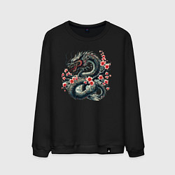 Свитшот хлопковый мужской Japanese dragon and sakura - irezumi, цвет: черный