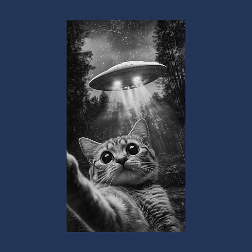 Мужской свитшот Котейка и НЛО / Тёмно-синий – фото 3