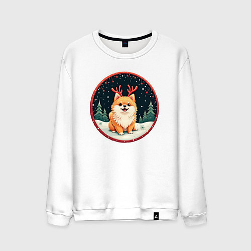 Мужской свитшот Милый померанец с оленьими рожками / Белый – фото 1
