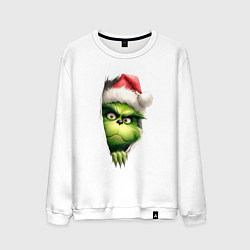 Свитшот хлопковый мужской Гринч похититель рождества в ожидании нового года, цвет: белый