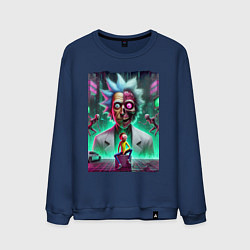 Свитшот хлопковый мужской Rick and Morty - neon skull, цвет: тёмно-синий