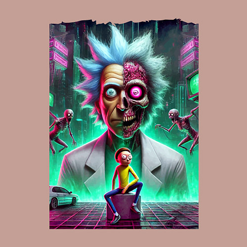 Мужской свитшот Rick and Morty - neon skull / Пыльно-розовый – фото 3