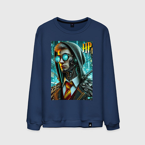 Мужской свитшот Cyber Harry Potter - ai art fantasy / Тёмно-синий – фото 1