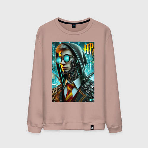 Мужской свитшот Cyber Harry Potter - ai art fantasy / Пыльно-розовый – фото 1