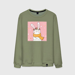 Свитшот хлопковый мужской Милый заяц с шарфом, цвет: авокадо