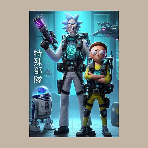 Мужской свитшот Rick and Morty - cyber special forces / Миндальный – фото 3