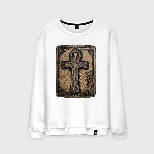 Мужской свитшот Египетский крест Анкх знак вечной жизни / Белый – фото 1