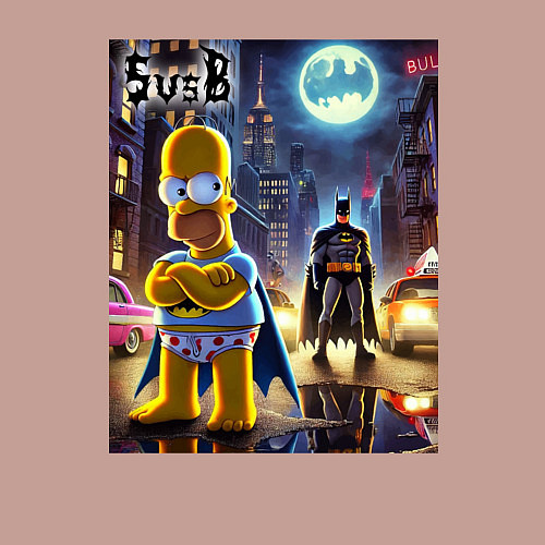 Мужской свитшот Homer Simpson vs Batman - ai art joke / Пыльно-розовый – фото 3