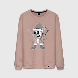 Свитшот хлопковый мужской Новогодний скелетик чб, цвет: пыльно-розовый